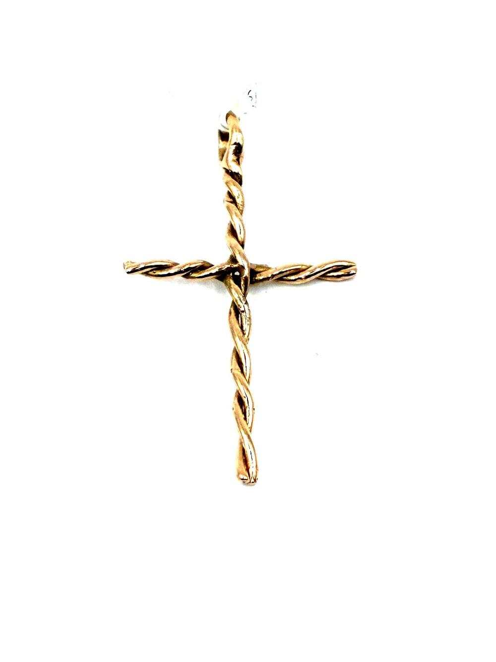 14k Yellow Gold Twisted Cross Pendant RARE